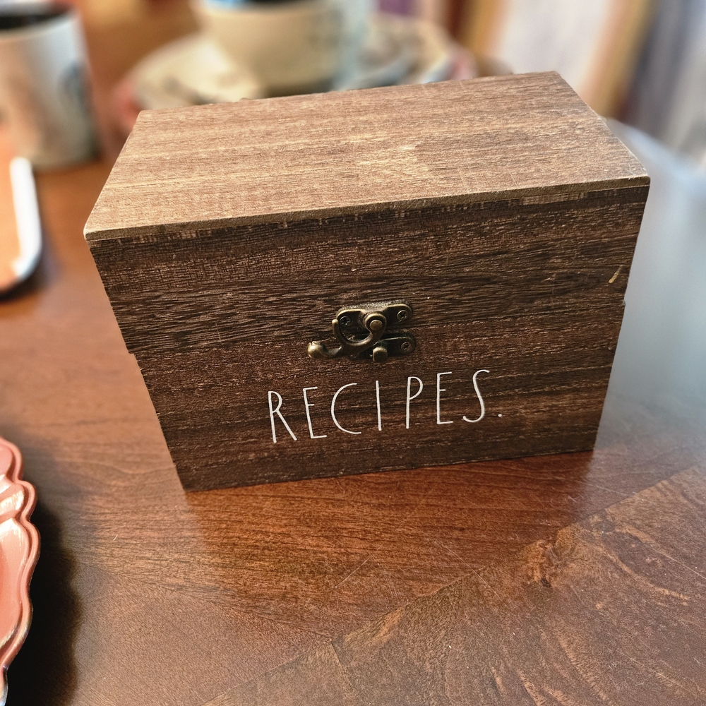 Rae Dunn Brown Wooden Recipe Box with Lock